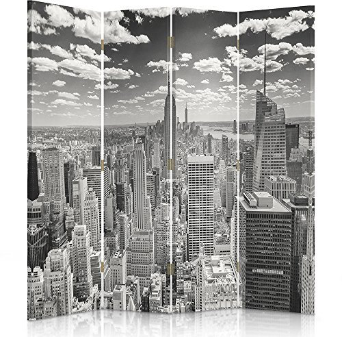 Feeby Frames. Raumteiler, Gedruckten auf Canvas, Leinwand Wandschirme, dekorative Trennwand, Paravent beidseitig, 4 teilig, 360° (145x150 cm), New York PANORAMEN, SCHWARZ UND WEIß