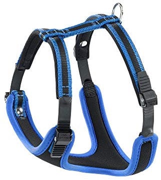 Ferplast kleines Hundegeschirr ERGOCOMFORT SMALL, verstellbares Hundegeschirr, bequem, gepolstert, doppelter Mikroverstellverschluss, Schnellverschluss, blau