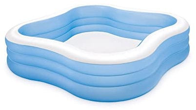 Intex Piscina Hinchable Rectangular Grande, 229x229x56 cm, 1350 litros, 3 Anillos, Tapón de desagüe, Vinilo Resistente, Uso Exterior, Ideal para jardín, Incluye Parche de reparación, +6 años (57495)