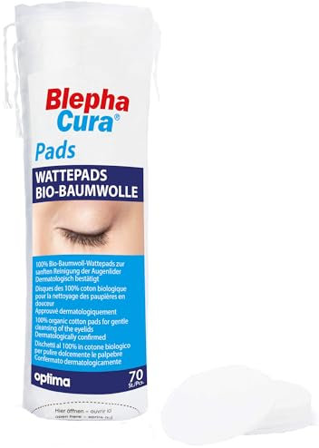 BlephaCura Pads, Baumwoll-Wattepads zur sanften Reinigung der Augenlider, 100% Bio-Baumwolle, Dermatologisch bestätigt, 70 St. Tupfer