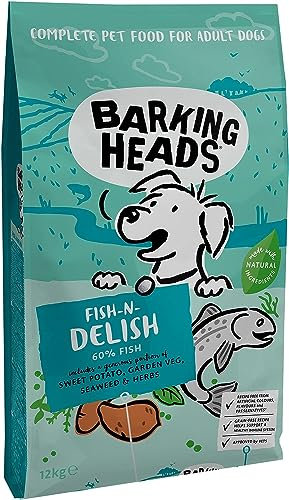 Barking Heads Complete Dry Dog Food 12kg - Adult All Hounder Tummy Loving Care Fish - Natural Grain Free Hypoallergenic for Sensitive Stomachs - Vet Approved