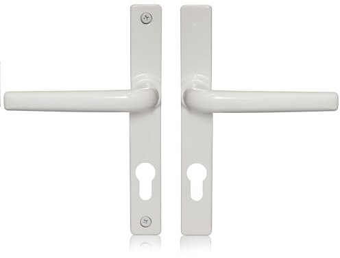 XFORT Uros Ferco - Paire de poignées de porte en uPVC en blanc (PZ 70 mm, Distance entre les trous 180mm, longueur totale 205 mm), poignées de remplacement en Zamak, poignées de porte d'entrée