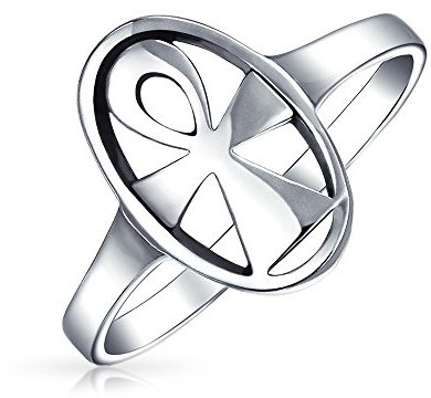 Clé Éternelle de la Vie Anneau Sceau Ovale Religieux Croix Ankh Égyptienne pour Femmes et Hommes en Argent Sterling .925