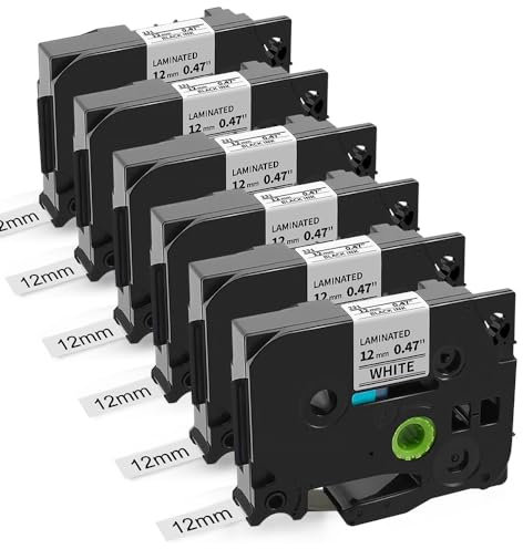 Unistar Ersatz für Brother TZe-231 schwarz auf weiß tze 0.47 White 12mm x 8m, 6x laminiert Schriftband für Brother P-touch H105 Etikettiergerät, PT-H100LB H107B Cube PT-D400 Beschriftungsgerät