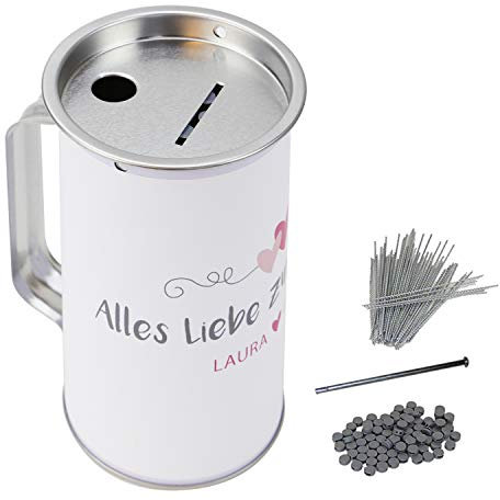 HMF 45180-07 Spendendose mit Griff, inkl. Foliendruck, Hochzeit, 8 x 14,5 cm