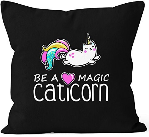 MoonWorks Kissenbezug Be a Magic Caticorn Einhorn Unicorn Kissen-Hülle Deko-Kissen 40x40 Baumwolle schwarz Pullover