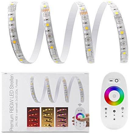 LED Universum 10 Meter Funk Set mit Funkfernbedienung: RGBWW LED Stripe Band Streifen Leiste RGBW mit 2x30 LEDs/m 5050 IP65 (wassergeschützt) + Funk-Controller und 6A Netzteil