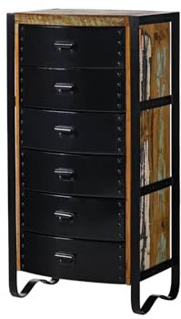 MASSIVMOEBEL24.DE | Industrial Massive Kommode #09 - Mehrfarbig, lackiert | aus Altholz | mit Eisen-Elementen | 6 Schubladen | 43x60x120cm | Sideboard