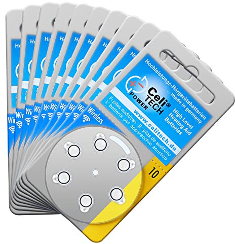 60 x Hörgerätebatterien Größe 10 / GELB - neuste Generation in Premiumqualität