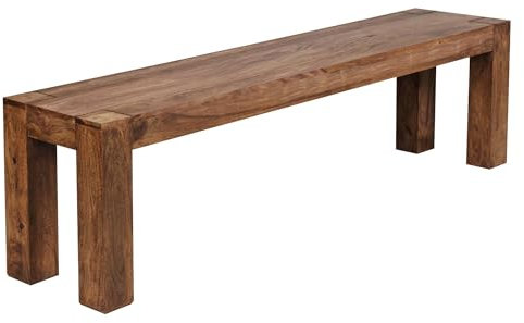 WOHNLING Esszimmer Sitzbank MUMBAI Massiv-Holz Sheesham 160 x 45 x 35 cm Design Holz-Bank Natur-Produkt Küchenbank Landhaus-Stil dunkel-braun Bank 3-Sitzer für innen ohne Rücken-Lehne Echt-Holz unbeha