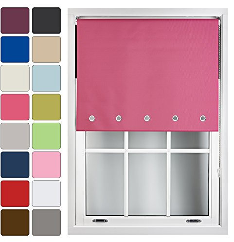 FURNISHED Blackout Roller Blinds for Windows with Round Eyelets Black Out UV Protection Custom Made to Measure, Fuchsia, 60W x 165H cm