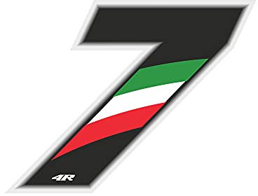 4R Quattroerre.it - 13167 - Numero Gara 7 Adesivo per Moto, Nero/TRICOLORE, 6,5 x 8,5 cm