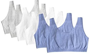 Fruit of the Loom Women's Built Up Tank Style Sports Bra Value Pack, Opaque, Heather Gray/White/Heather Blue-Pack of 6, 38