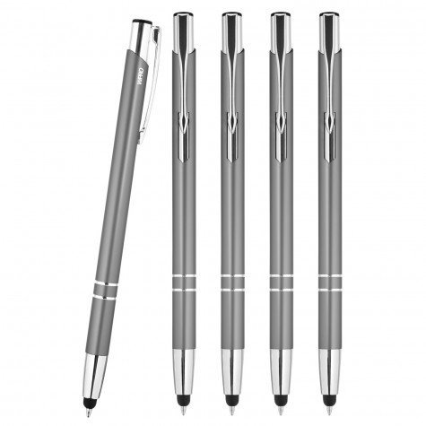 WPRO Stylosa – 5-er Set 2-in-1 Stylus Eingabestift & Kugelschreiber – Feine Touch-Pen Spitze für Tablet Smartphone, Aluminium, Grau