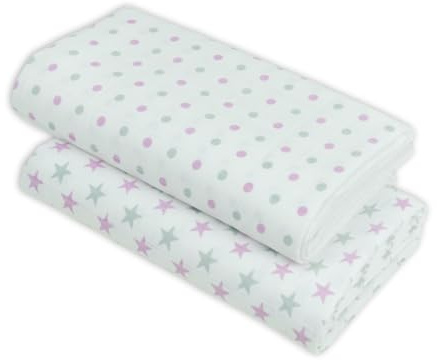 MuslinZ Baby Large Muslin Squares, Newborn Receiving Blanket, Swaddle Blanket 100x90cms 100% Cotton Soft, Breathable and Absorbent (2 Pack) (Violet/Grey Star)