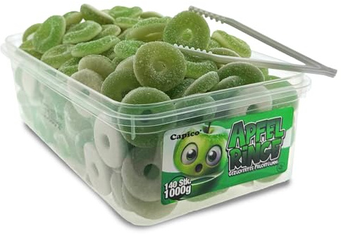Capico Apfelringe gezuckertes Fruchtgummi (1000g) in Dose, Halal…
