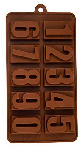 Pralinenform mit Zahlen, Silikonform, backen, Eiswürfelform, Backform, Schokoladenform, Fondant, Gießform, Nummer, Number, Kindergeburtstag, Alphabet, Kuchenverzierung, Farbe: Braun