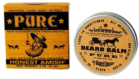 Honest Amish - PURE - Fragrance Free Beard Balm - All Natural - 2 Ounce