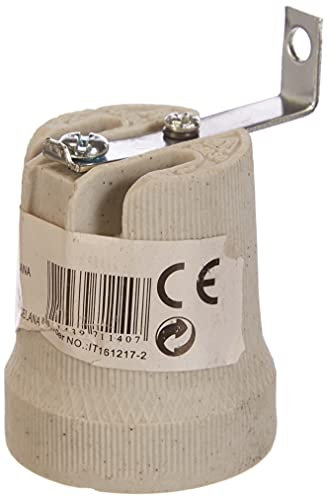 Electraline 71140 - Portalámparas (rosca E27, porcelana, incluye escuadra de soporte)