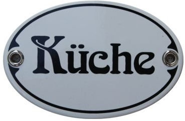 Türschild Küche Emaille Schild Jugendstil 7 x 10,5 cm Emailschild weiß (ohne Holzrahmen)