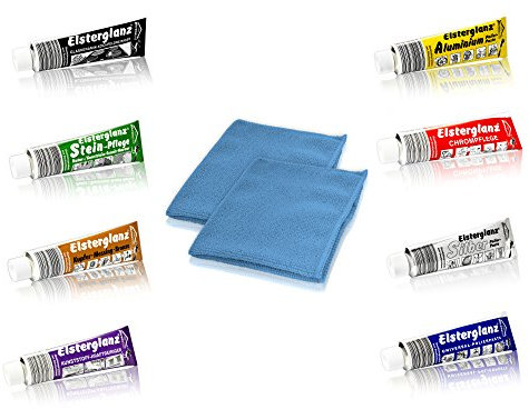 Helmecke & Hoffmann * 8er Pack Elsterglanz je 150 ml Polierpasten + 2 Microfasertücher je 30 x 30 cm