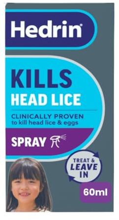 Hedrin Treat & Go Leave-In Spray, Fast, No Fuss Lice & Nit Treatment, Kills Head Lice & Eggs, Clinically Tested, Suitable for Adults & Children, 1 x 60ml (2 x 30ml Treatments)