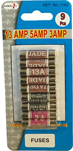 9 Pack Mixed Fuses- 5x13 Amp, 2X 3 Amp, and 2x5 Amp