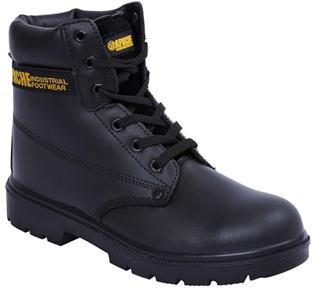 Apache AP300 Safety Boot | Black | Size 8 UK | Water Resistant Leather | Steel Toe Cap | Midsole Protection | Durable Outsole | Padded Collar and Tongue