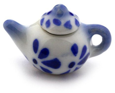 2 x MyTinyWorld Dolls House Miniature Handmade Blue Spotted Ceramic Teapots