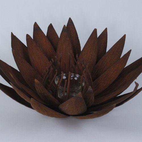 Windlicht Seerose Kerzenglas Rostdeko Blume Kerzenhalter, Edelrost, Ø 35 cm