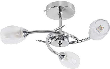 MiniSun | Modern Chrome 3 Way LED Ceiling Light with Frosted Glass Shades - Supplied with 3 x 3W G9 LED Bulbs | Ceiling Lights & Home Improvements Essential | Mains Wired