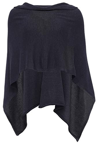 Cashmere Dreams Poncho-Schal aus Baumwolle - Hochwertiges Cape für Damen - Umhängetuch und Tunika - Strick-Pullover - Sweatshirt - Stola für Sommer und Winter Zwillingsherz,Einheitsgröße,Dunkelblau
