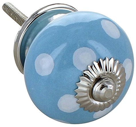 G Decor Motif à pois Bleu clair en céramique style Shabby Chic Bouton de porte de placard Poignée de tiroir tirage 4502-Caramote TGS