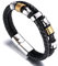 Halukakah Herren Echtes Lederarmband mit Titanperlen Gold/Silber/Schwarz Magnetverschluss Größe Einstellbar 21.5-23cm mit Gratis Geschenkbox (Gold Silber 21.5cm)