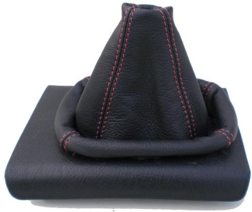 TK-107 SCHALTSACK SCHALTMANSCHETTE Echt Leder Schwarz-Naht Rot