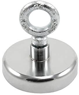 Ferrite Recovery Magnet with M10 Eyebolt for Magnet Fishing, Recovery, Retrieval and Treasure Hunting - 80mm dia x 70mm tall - 60kg Pull