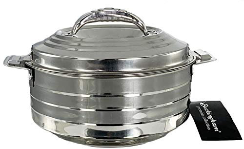 Buckingham Double Wall Stainless Steel Insulated Hot Pot Food Warmer Serving Dish Lidded Casserole Round Hotpot Food Storage 1500 ml