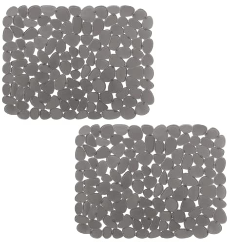 Bligli Pebble Sink Mat for Stainless Steel/Ceramic Sinks, 2 Pack PVC Sink Protectors Mats for Bottom of Kitchen Sink, Dish Drying Mat for Dishes and Glassware, 15.7 x 11.8 inch, Grey