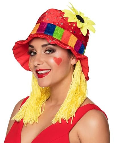 Boland 01213 - Hut Clara mit Sonnenblume und Glitzer-Pailletten, Karneval, Halloween, Fasching, Mottoparty