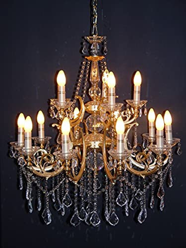 Casa Padrino Barock Kristall Kronleuchter 15-Flammig Gold ModK5 - Hängeleuchte Lüster Hängelampe Deckenlampe
