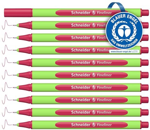 Schneider Line-Up Fineliner (Strichstärke 0,4 mm, aus biobasiertem Kunststoff, ausgezeichnet mit Der blaue Engel) 10 Stück, royal-red