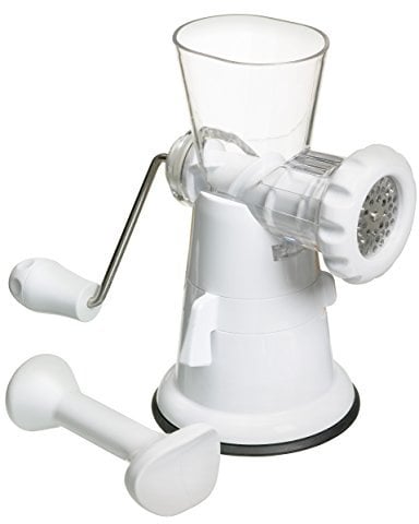 KitchenCraft Tritacarne manuale con ventosa, plastica/acciaio inossidabile, 25 x 17 cm, bianco