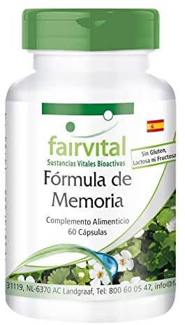 fairvital Gedächtnis Formel, 60 Kapseln, Gingko Biloba, Bacopa Monnieri, Folsäure, Taurin, Phospholipid Komplex, qualitätsgeprüft und hochdosiert - 100% vegan - Made in Germany