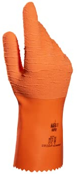 MAPA Professional HARPON 321 – Fish Handling Gloves in Latex, Liquid Proof Work Gloves, Orange, Size 7 Protective Gloves (1 Pair)