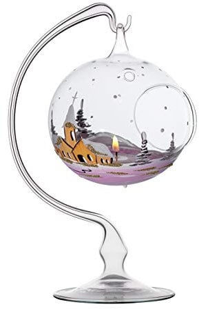 Windlicht Glaskugel fürTeelicht mit Glasständer handbemalt & mundgeblasen Lauscha (Rot)