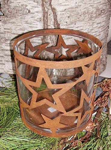 Rostikal | Edelrost Windlicht Stern mit Glaseinsatz, rostige Weihnachtsdeko aus Metall | 18 cm x 20 cm