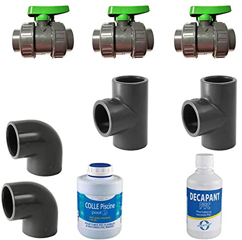 Kit Bypass 50mm 3 X Vannes 50mm / 2 X Té 50mm / 2X Coudes 50MM / 1 X Colle PVC / 1 X Décapant PVC