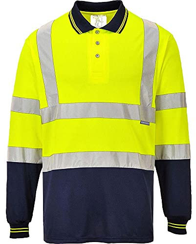Portwest Two-Tone Long Sleeved Polo, Size: S, Colour: Yellow/Navy, S279YNRS