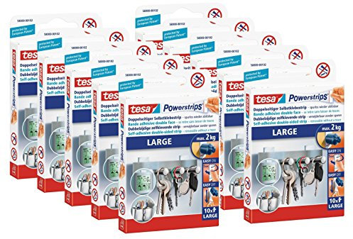 10er Pack tesa Powerstrips Strips LARGE für max. 2kg, 10 Packungen mit je 10 Strips
