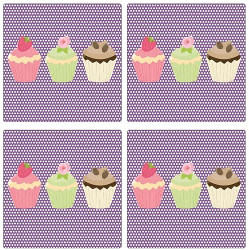 Cbkreation Juego de 4 Posavasos de Vasos Cuadros 3 Cupcakes by